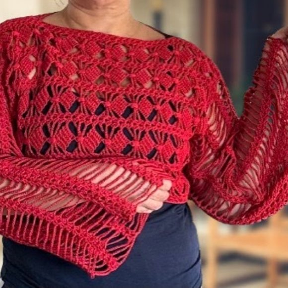 Handmade lace mesh net summer spring crochet crop top lightweight cover up cott - Picture 11 of 16